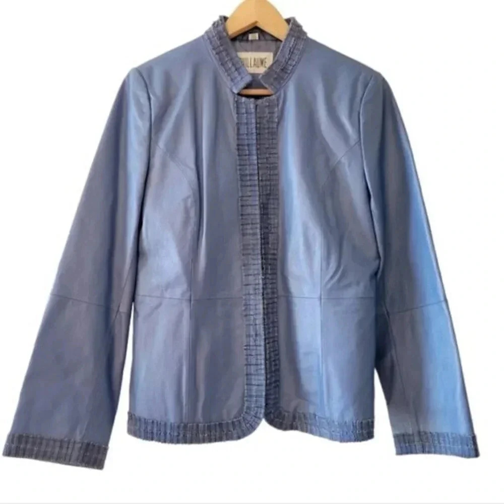 Guillaume Women's Vintage Boho Leather Biker Moto Jacket  Blue Size Medium.